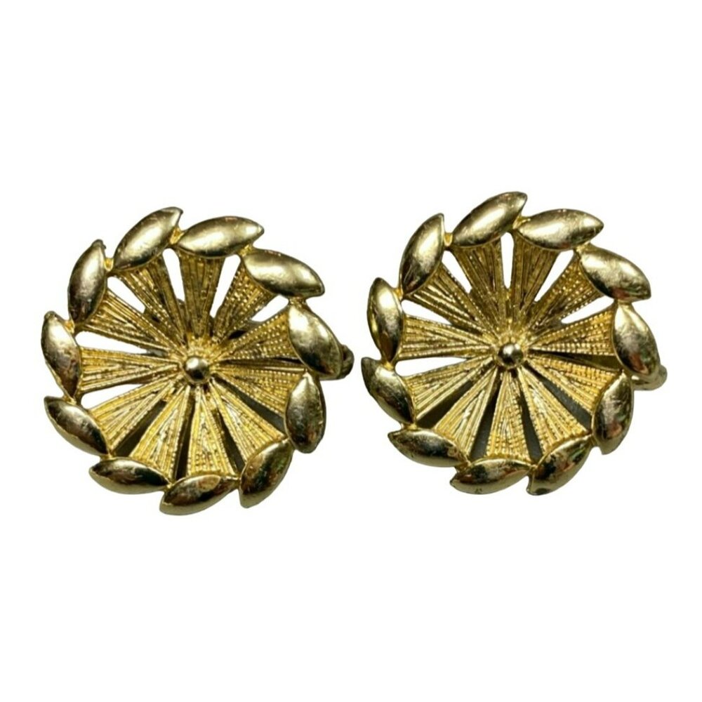 Rare Vintage Signed CORO Windmill Goldtone Clipon Womens Earrings MCM